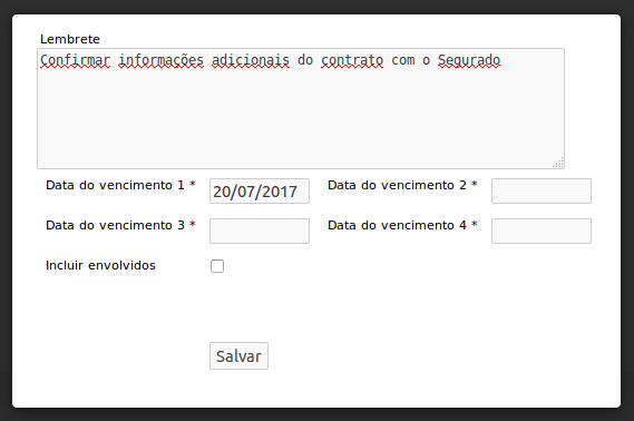 Pop-up para adicionar/editar um novo lembrete