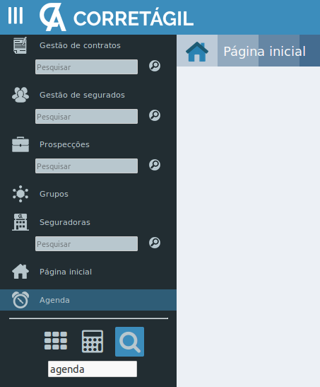 item do menu lateral Agenda em destaque no software Corretágil